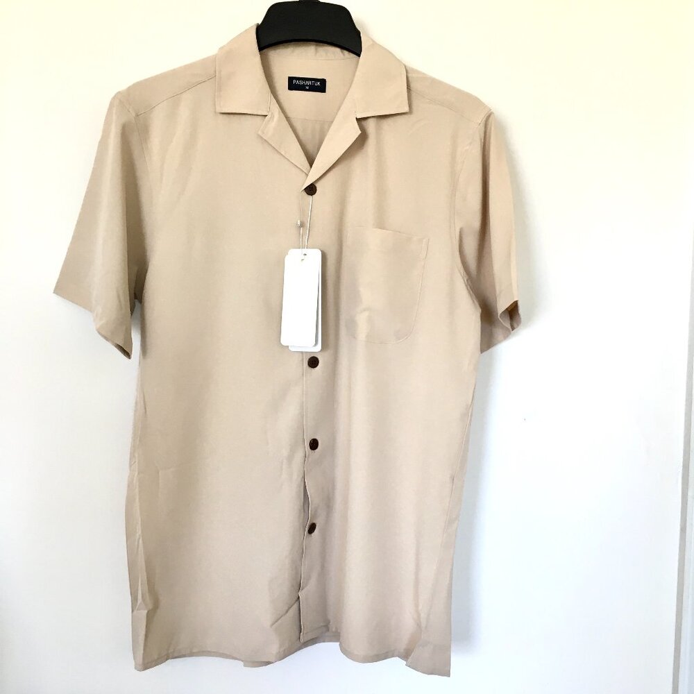 Pashartuk Men’s Beige  Short Sleeve Button Down Shirt Size M New w/Tag
